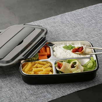 Stainless Steel Lunch Box Containers with Compartments Portable Leakproof Bento Food Container with Tableware